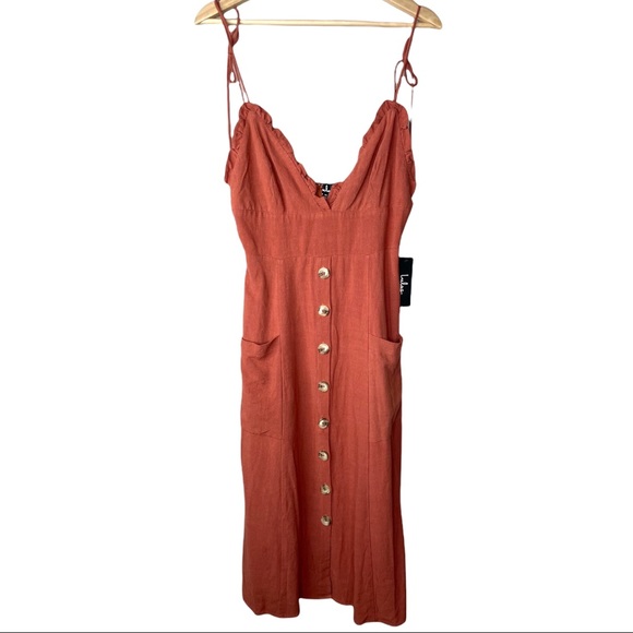 Lulu’s Lisbeth Rust Orange Button Front Dress, M - Picture 2 of 14